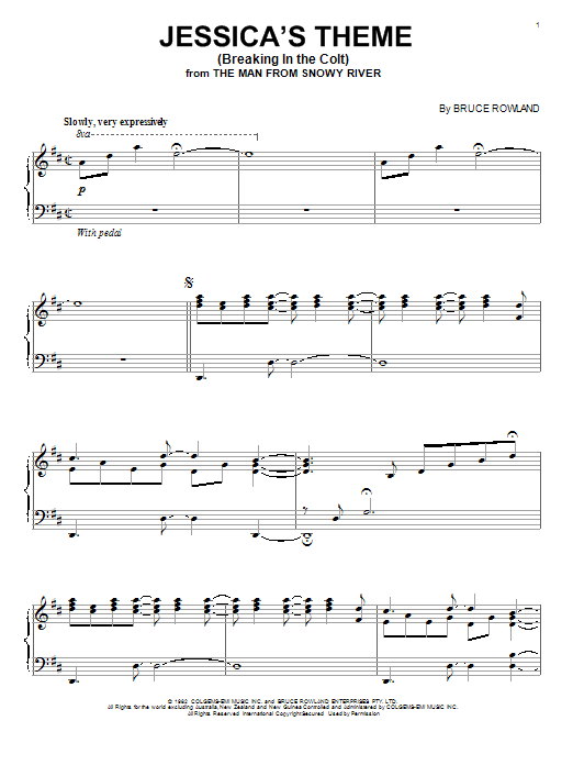 Download Bruce Rowland Jessica's Theme (Breaking In The Colt) Sheet Music