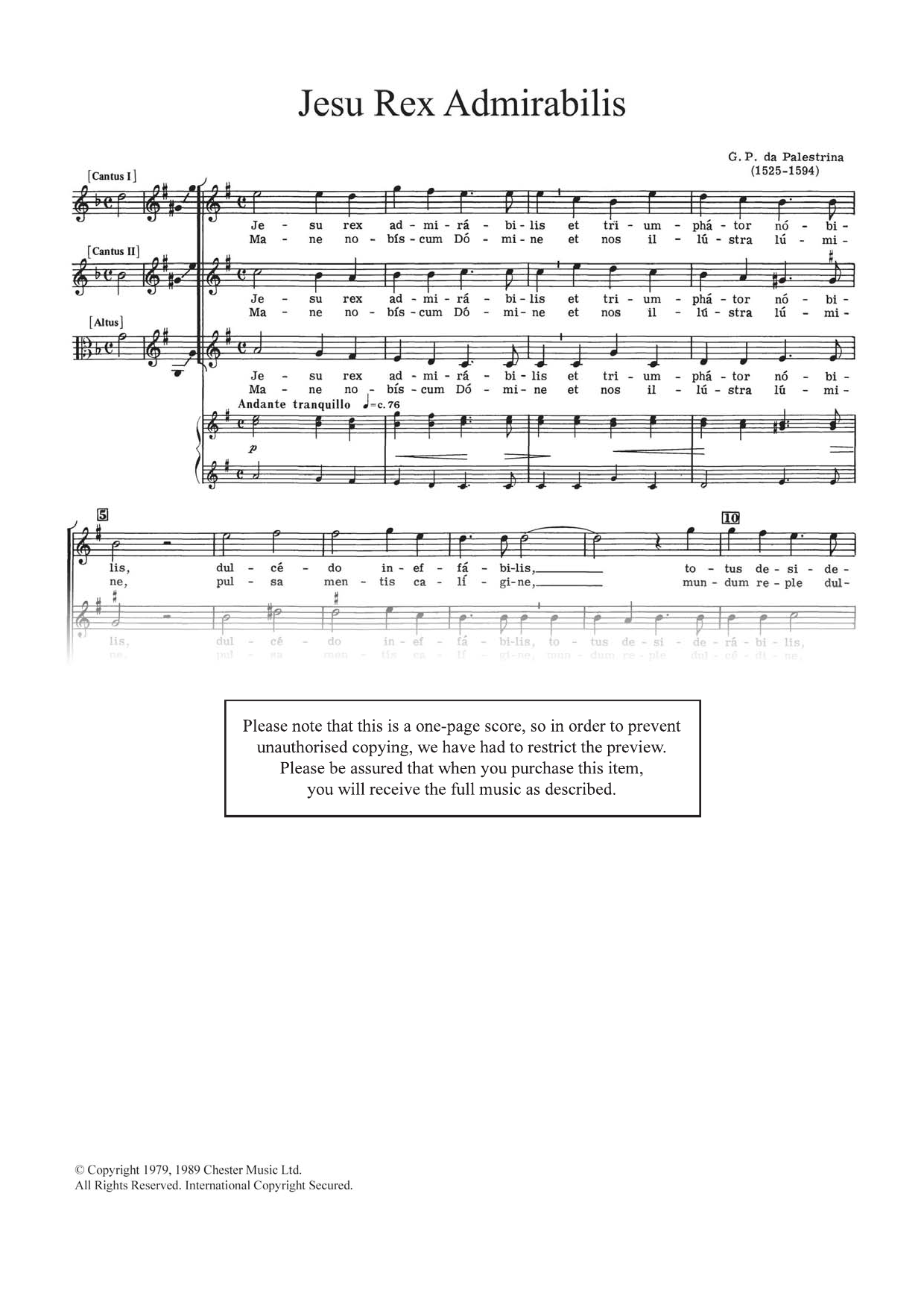Download Giovanni Palestrina Jesu Rex Admirabilis Sheet Music
