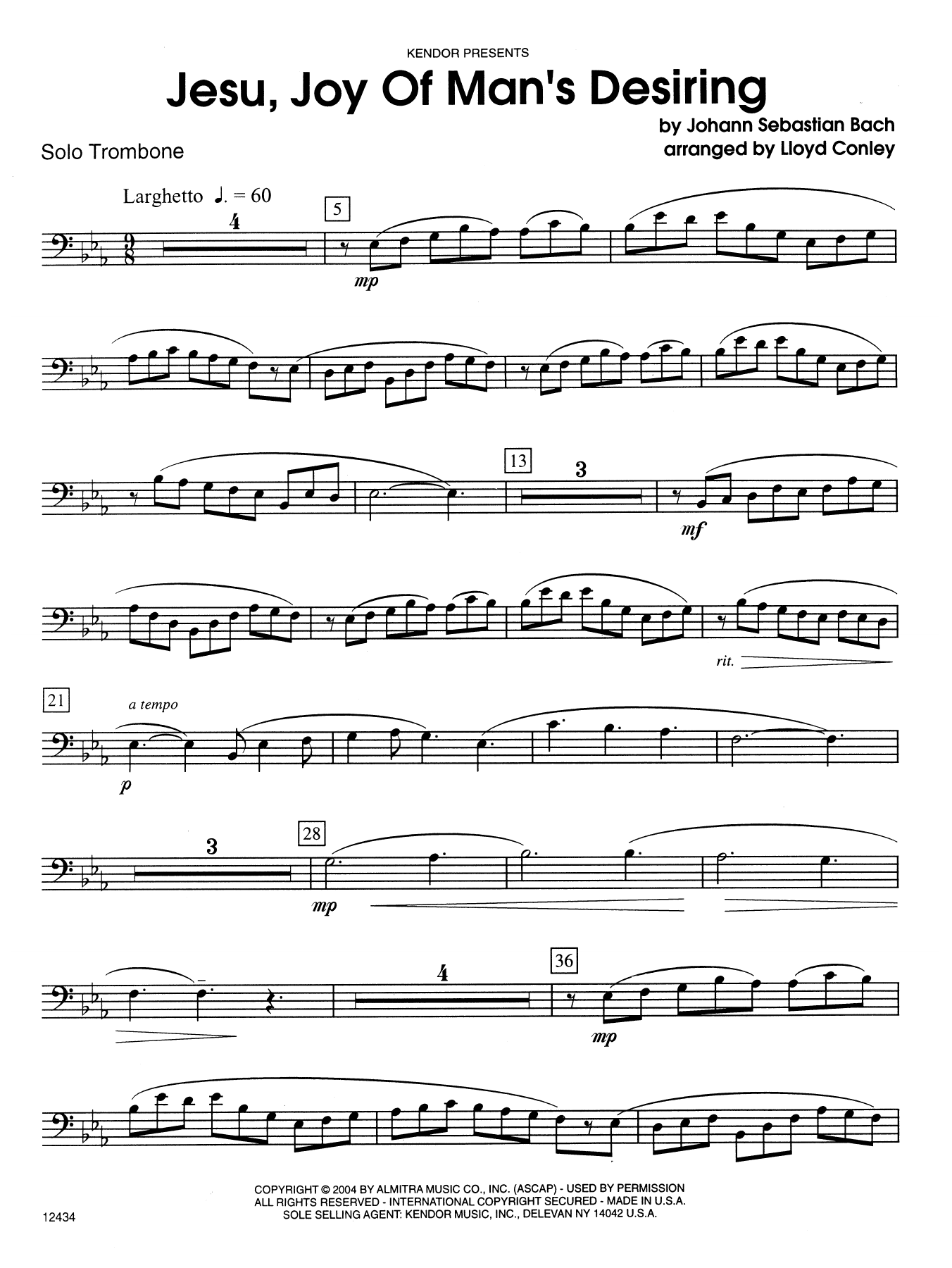 Download Lloyd Conley Jesu, Joy of Man's Desiring - Trombone Sheet Music