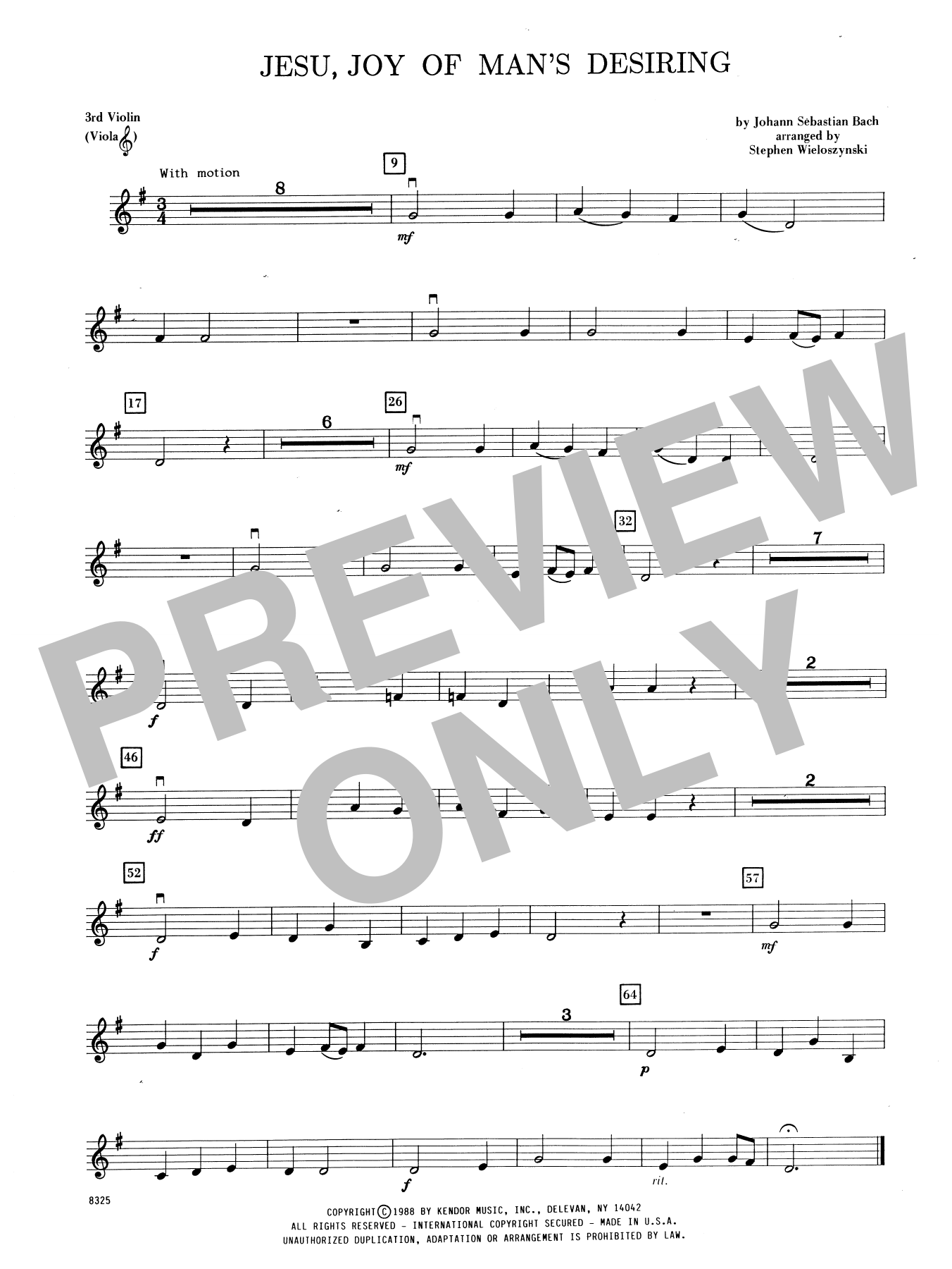 Download Stephen Wieloszynski Jesu, Joy of Man's Desiring - Violin 3 Sheet Music