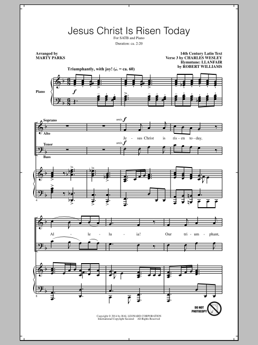 Download Robert Williams Jesus Christ Is Risen Today (arr. Marty Sheet Music