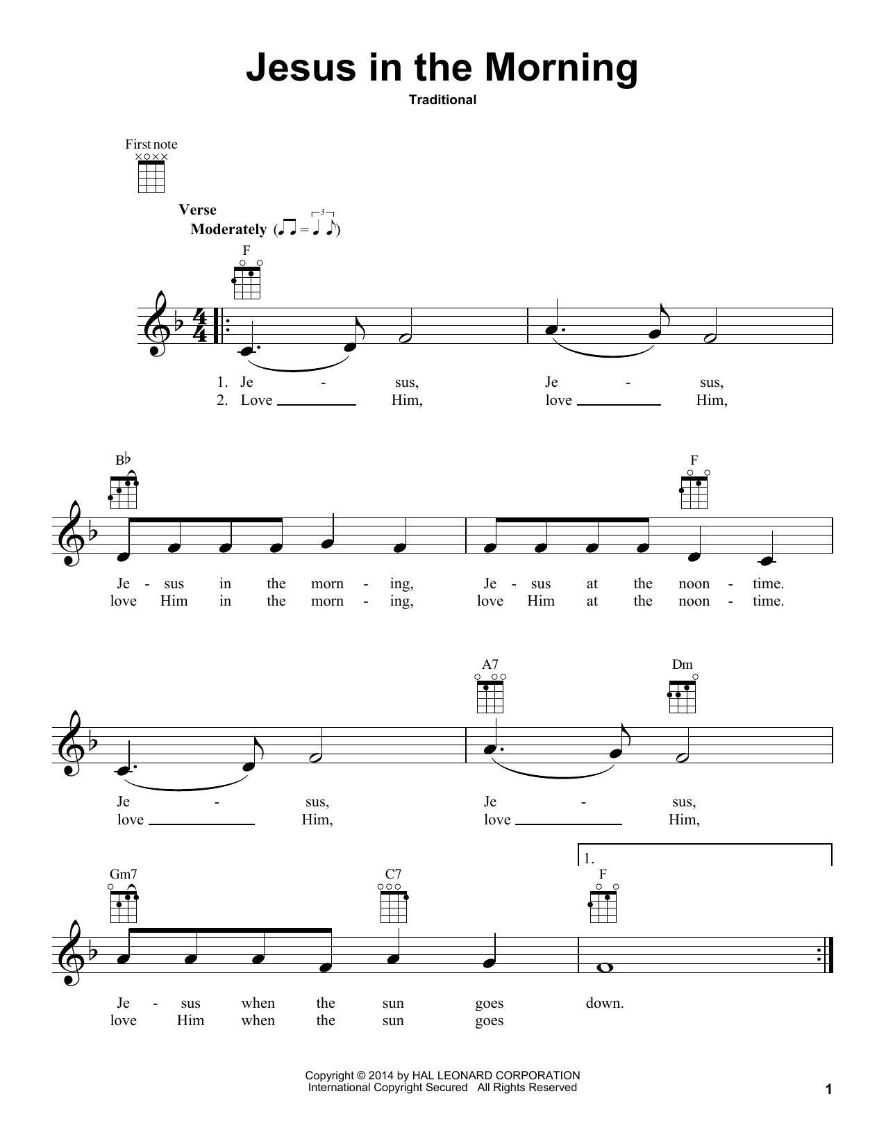 Download Traditional Jesus In The Morning Sheet Music