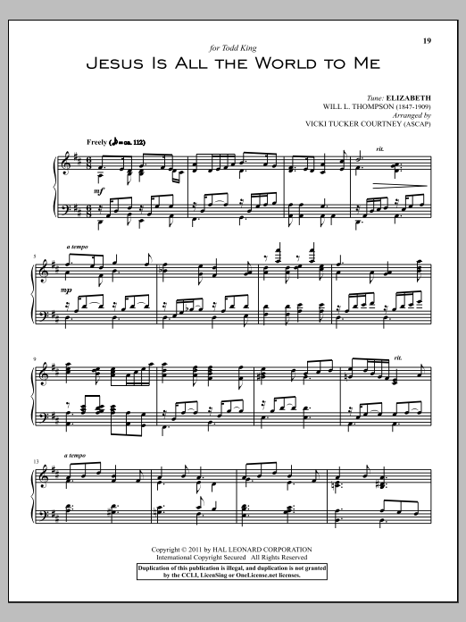 Download Will L. Thompson Jesus Is All The World To Me Sheet Music