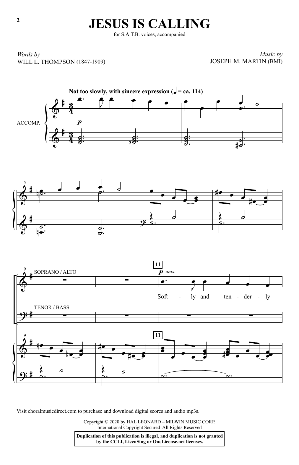 Download Will L. Thompson and Joseph M. Marti Jesus Is Calling Sheet Music