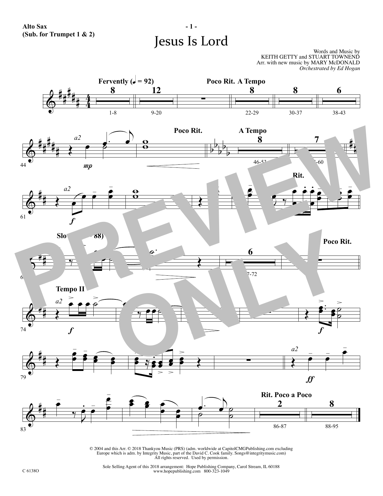 Download Ed Hogan Jesus Is Lord - Alto Sax (sub. Trumpet Sheet Music