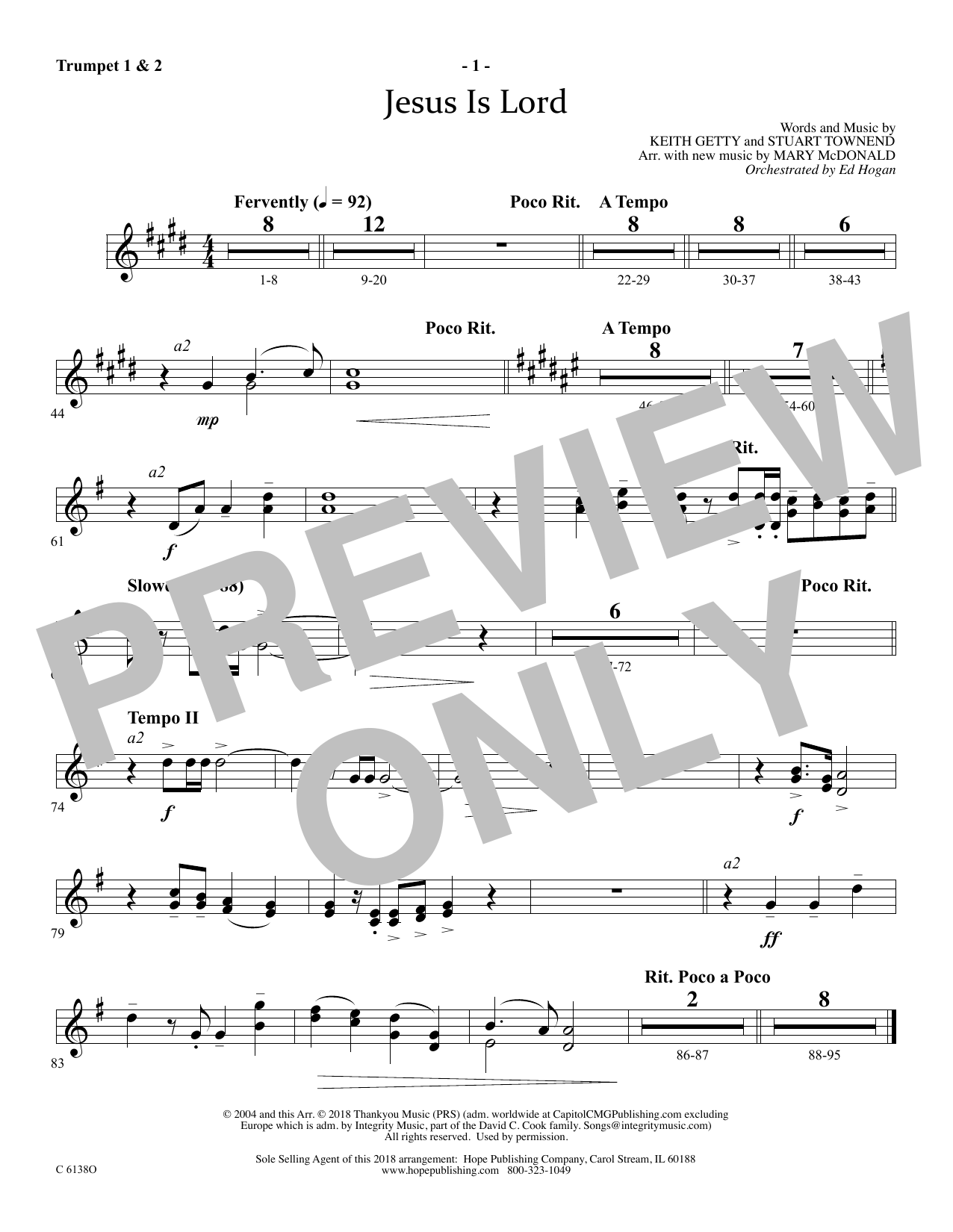 Download Ed Hogan Jesus Is Lord - Bb Trumpet 1 & 2 Sheet Music
