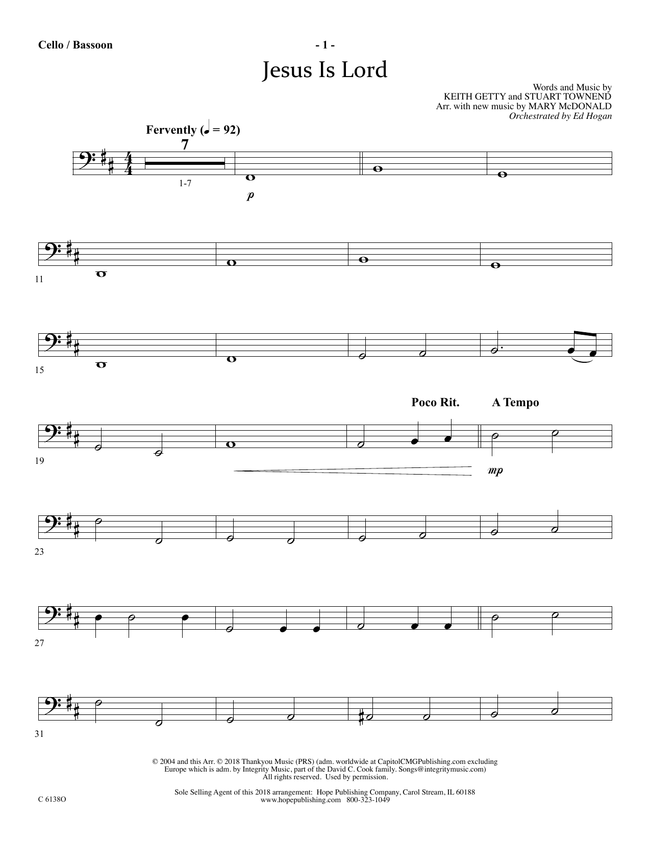 Download Ed Hogan Jesus Is Lord - Cello/Bassoon Sheet Music