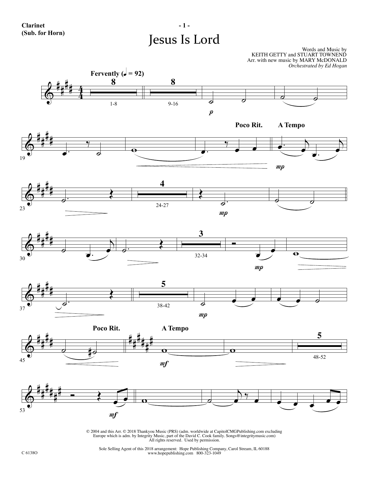 Download Ed Hogan Jesus Is Lord - Clarinet (sub. Horn) Sheet Music