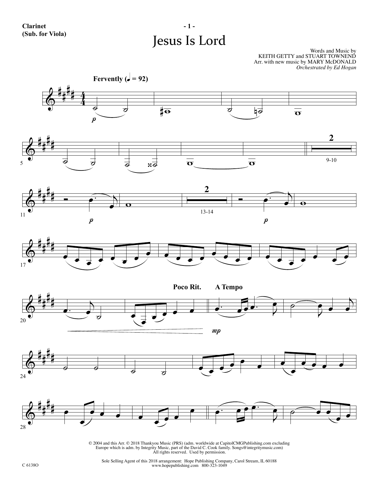 Download Ed Hogan Jesus Is Lord - Clarinet (sub Viola) Sheet Music