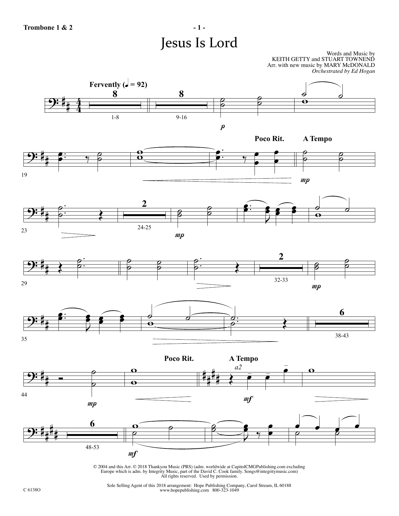 Download Ed Hogan Jesus Is Lord - Trombone 1 & 2 Sheet Music