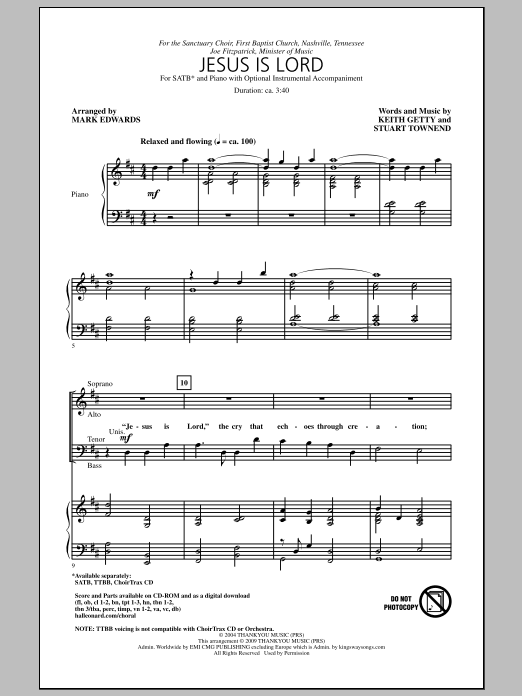Download Mark Edwards Jesus Is Lord Sheet Music
