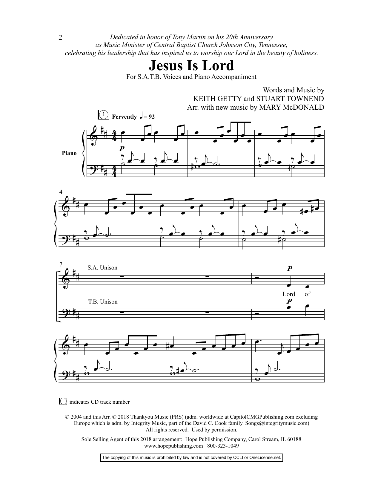 Download Mary McDonald Jesus Is Lord Sheet Music