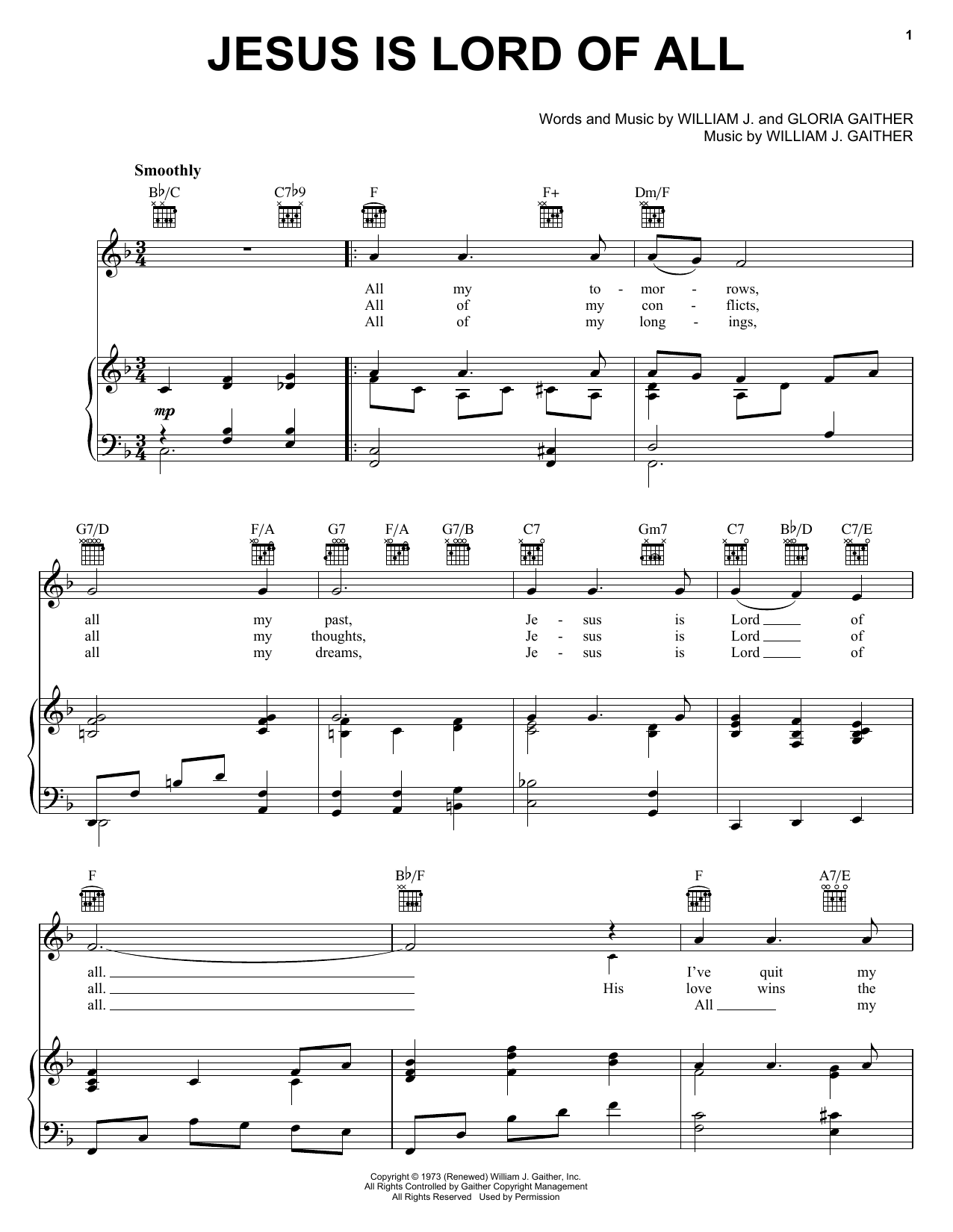 Download Bill & Gloria Gaither Jesus Is Lord Of All Sheet Music