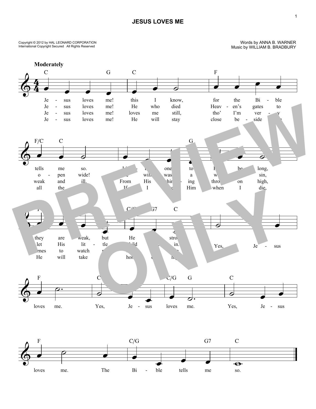 Download William B. Bradbury Jesus Loves Me Sheet Music