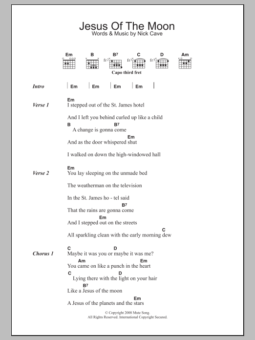 Download Nick Cave Jesus Of The Moon Sheet Music