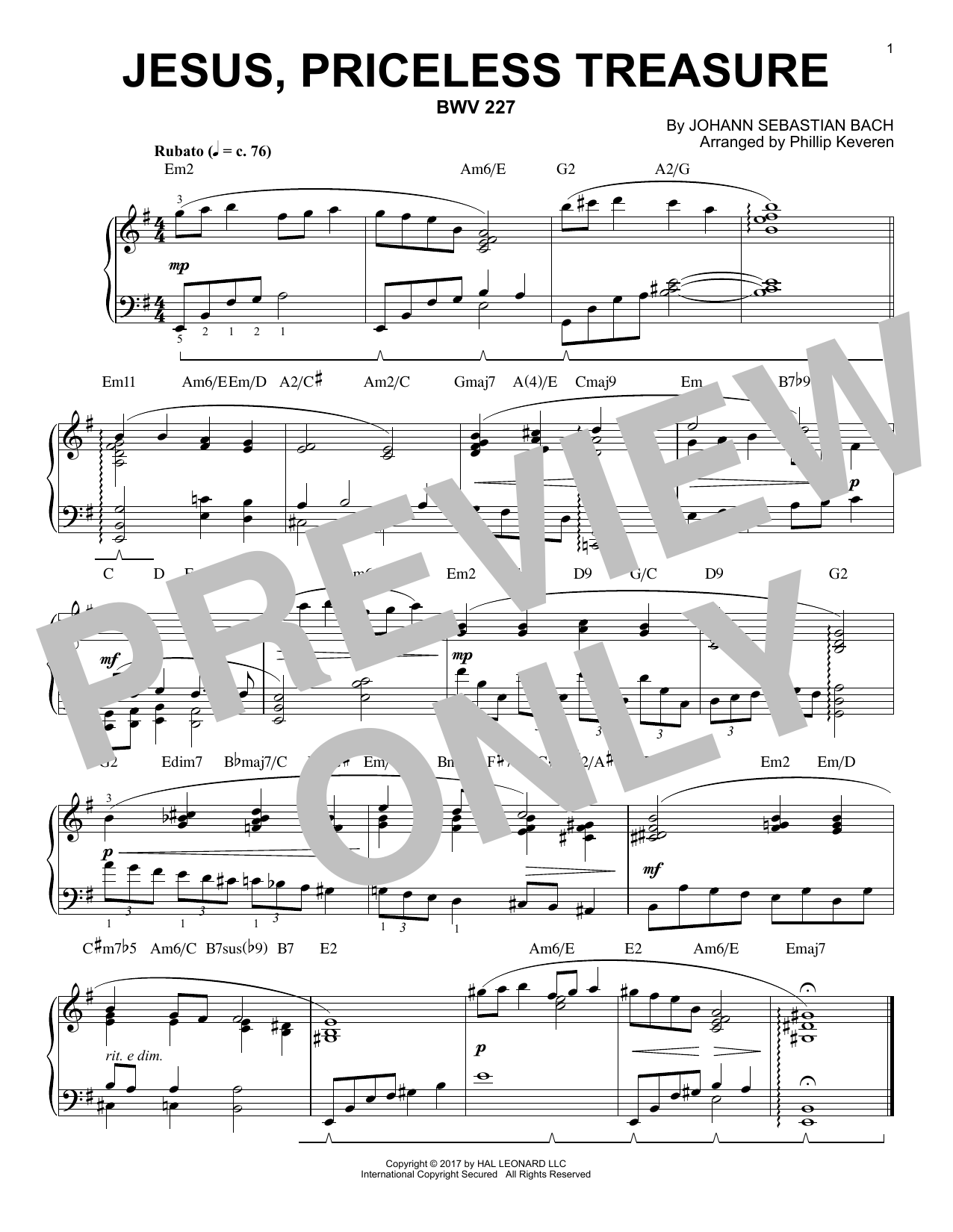 Download Johann Sebastian Bach Jesus, Priceless Treasure, BWV 227 [Jaz Sheet Music