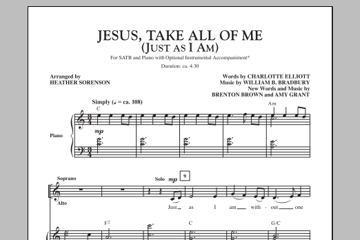 Download Heather Sorenson Jesus Take All Of Me (Just As I Am) Sheet Music