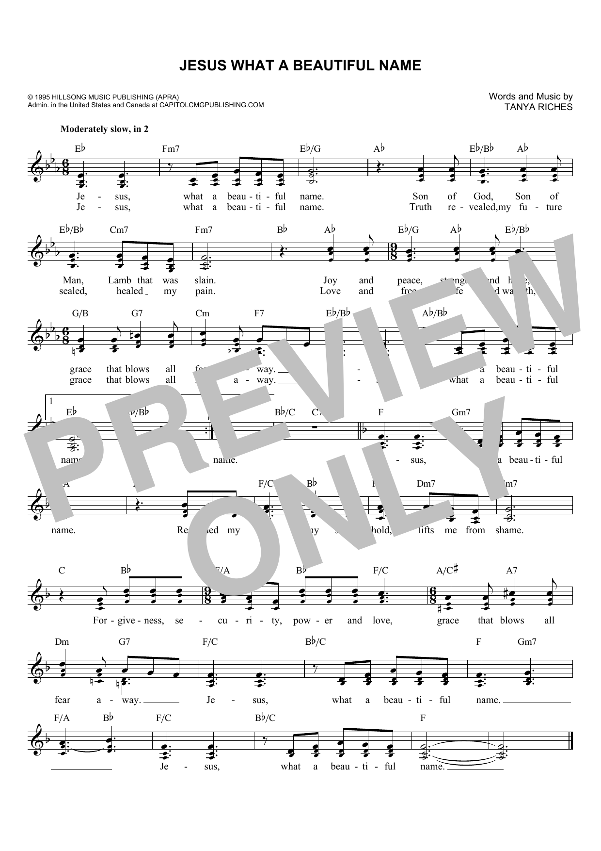 Download Tanya Riches Jesus What A Beautiful Name Sheet Music