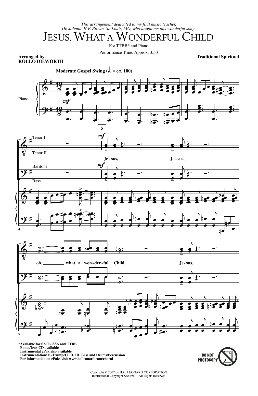 Download Rollo Dilworth Jesus, What A Wonderful Child Sheet Music