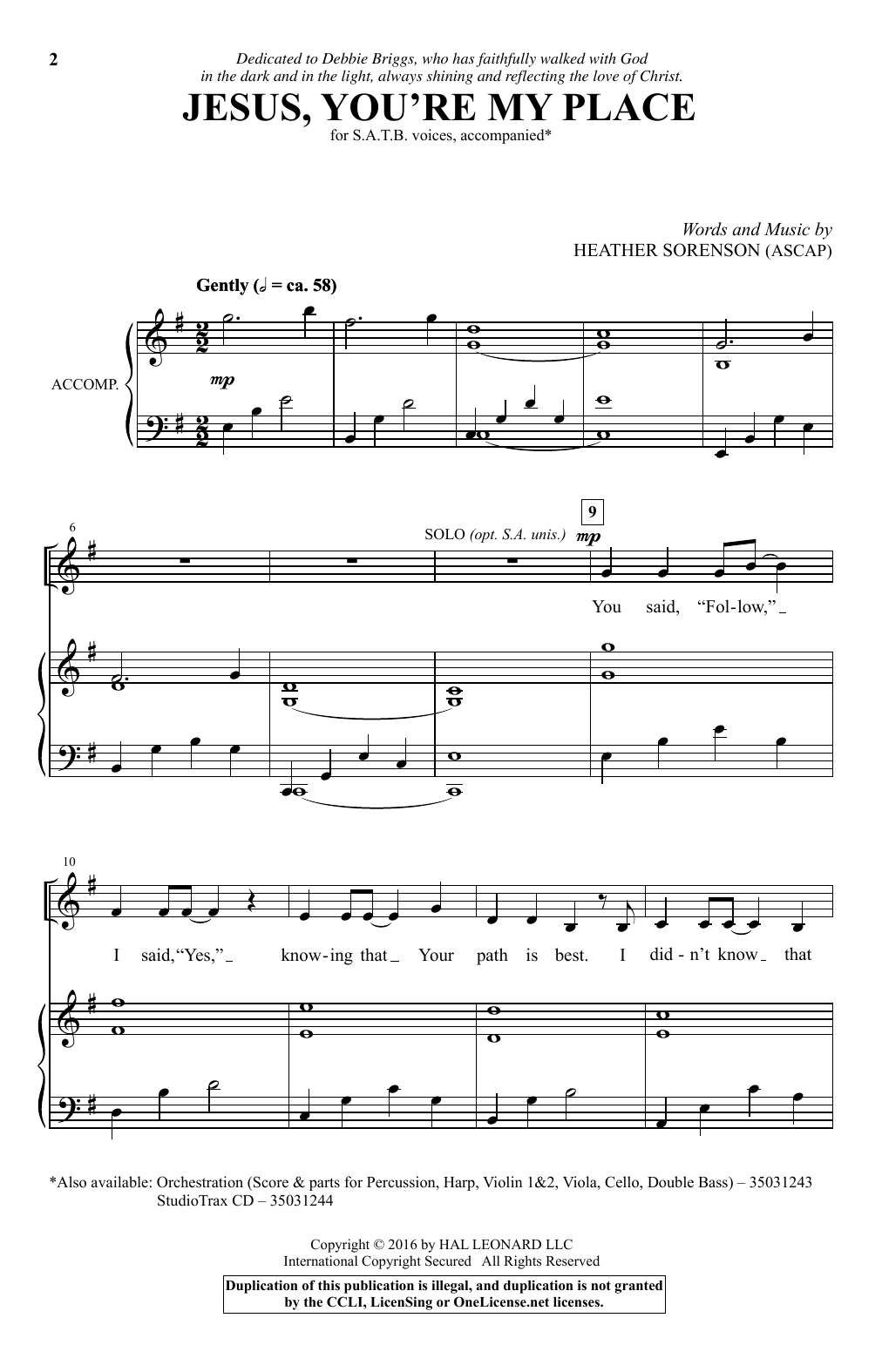 Download Heather Sorenson Jesus, You're My Place Sheet Music