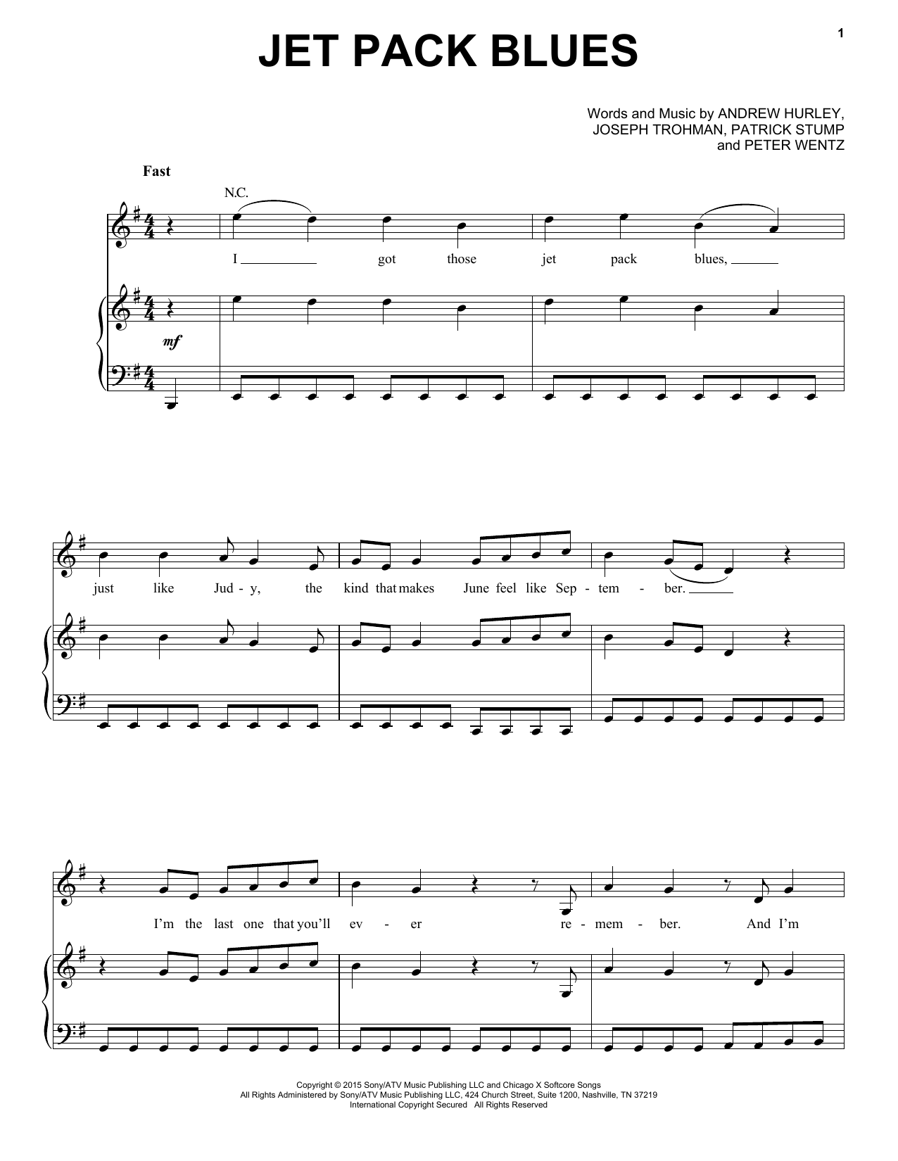 Download Fall Out Boy Jet Pack Blues Sheet Music