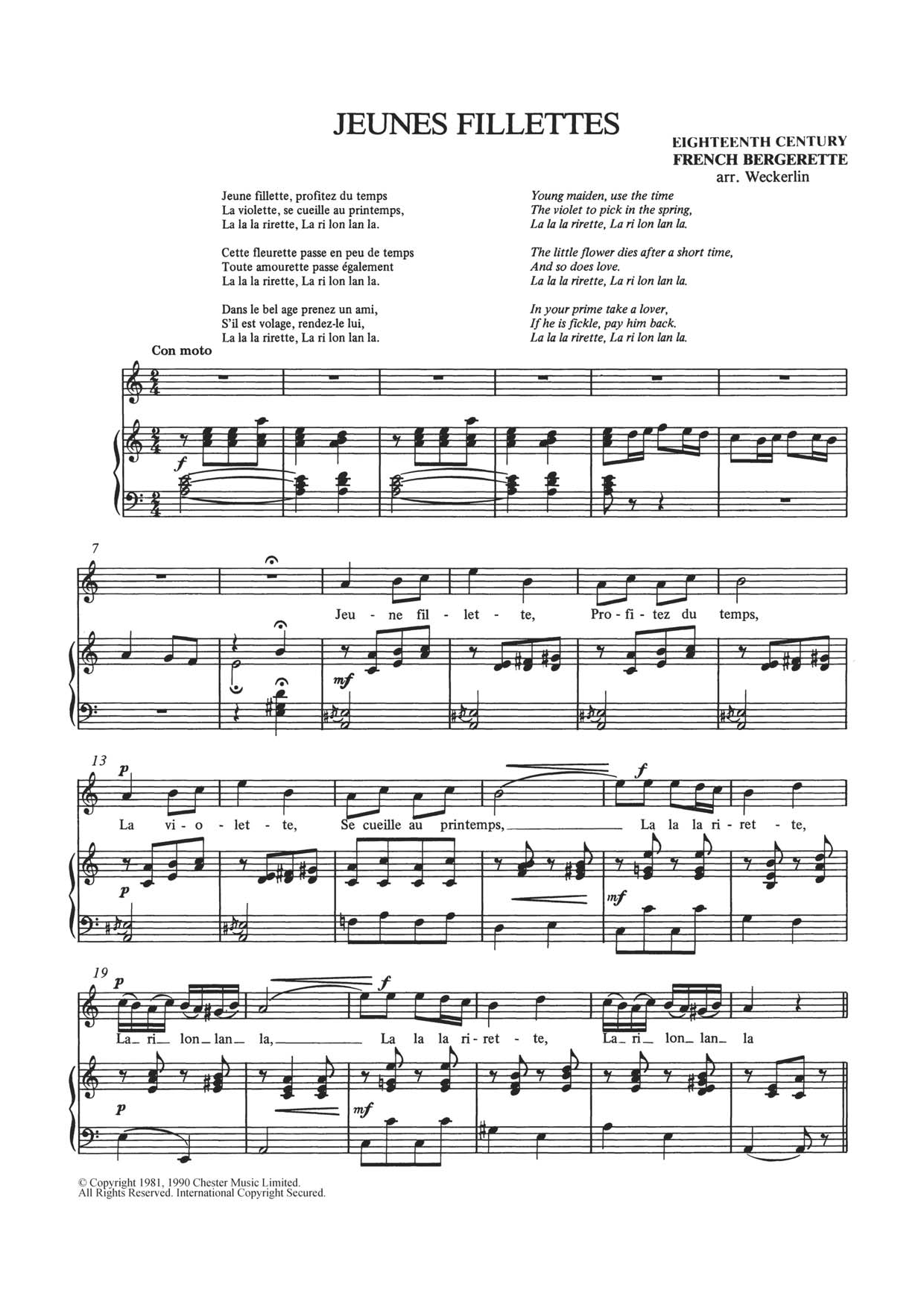 Download Traditional Jeunes Fillettes Sheet Music