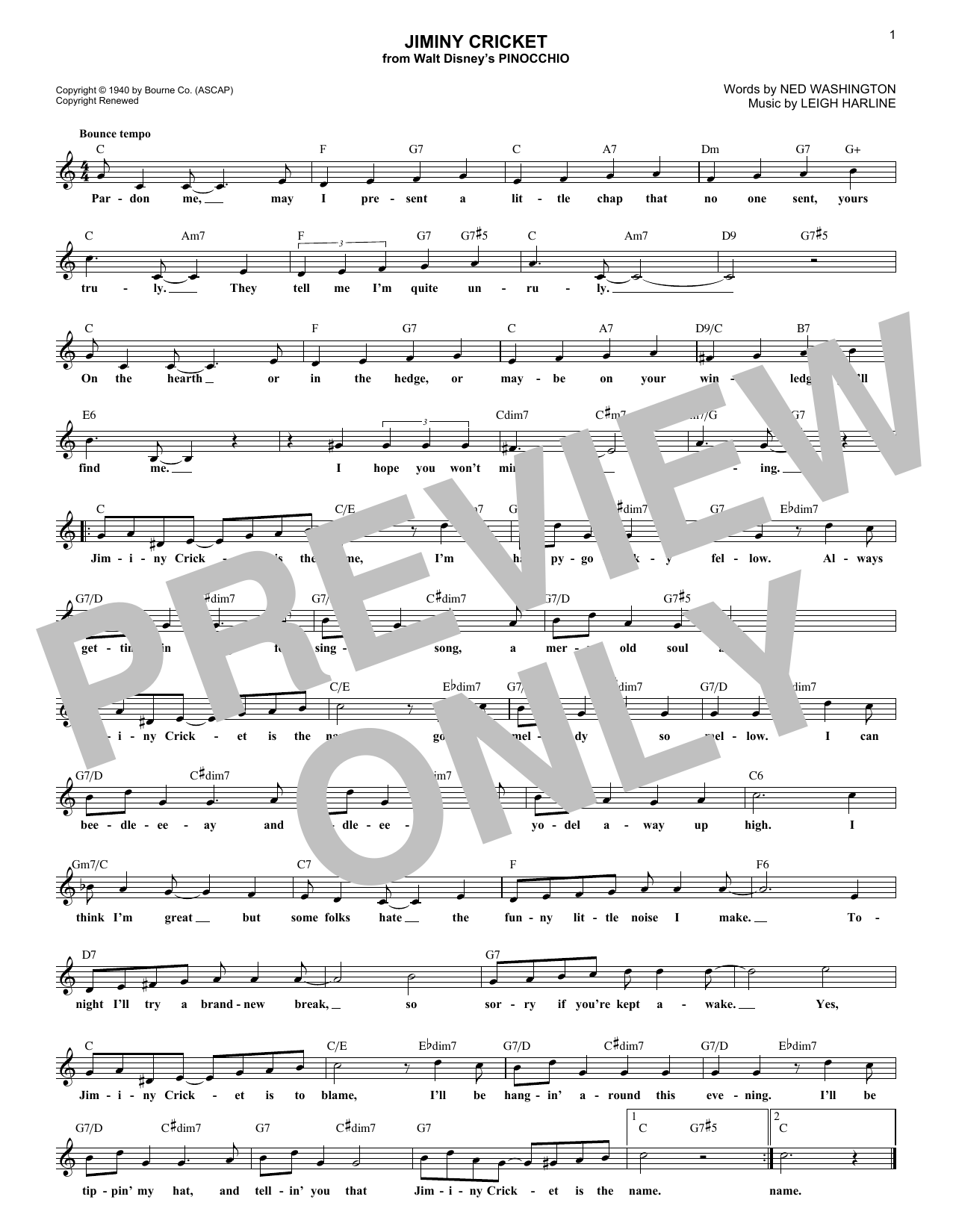 Download Ned Washington Jiminy Cricket Sheet Music