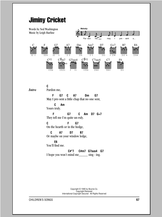Download Ned Washington Jiminy Cricket Sheet Music