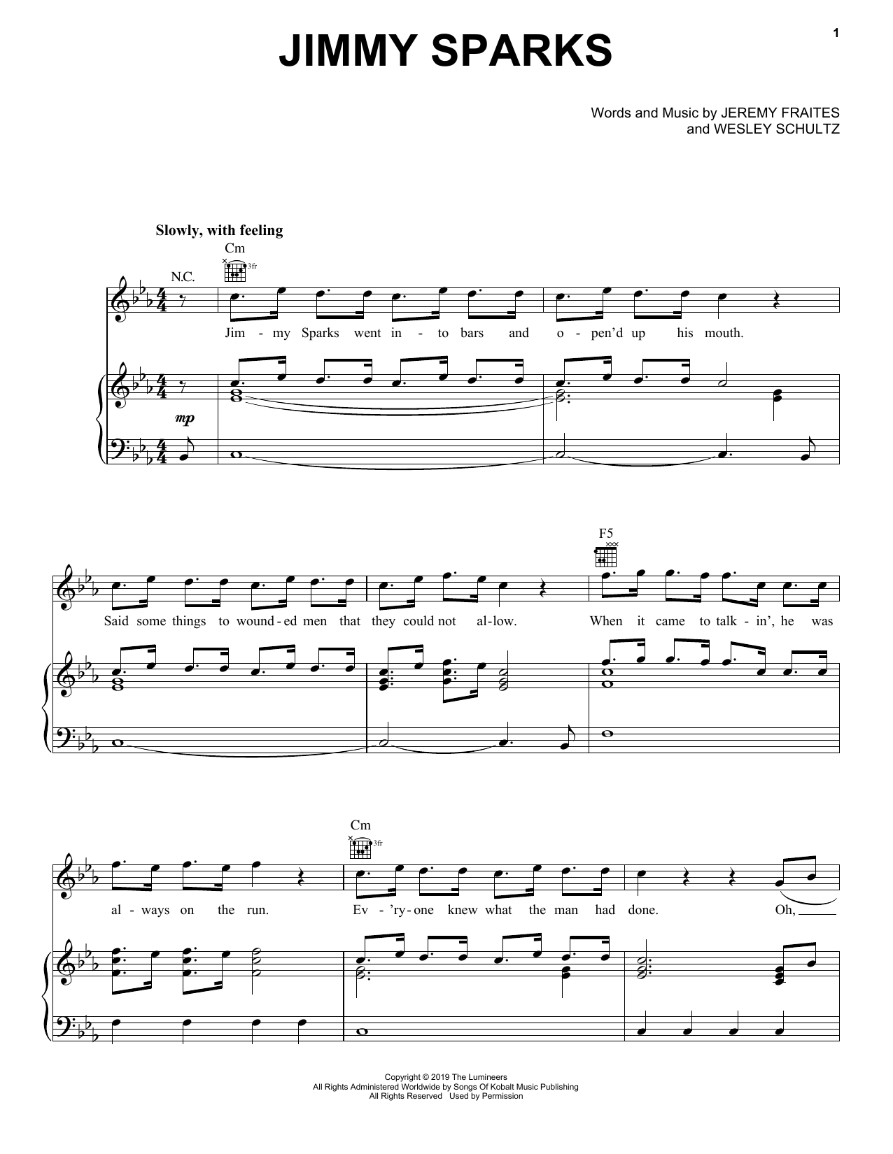 Download The Lumineers Jimmy Sparks Sheet Music