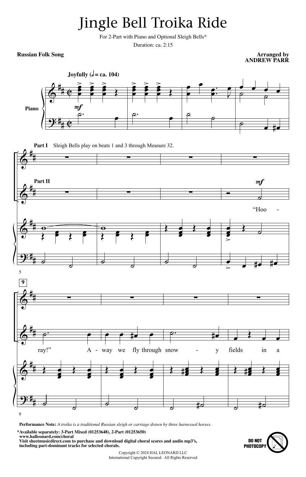 Andrew Parr Jingle Bell Troika Ride sheet music notes printable PDF score