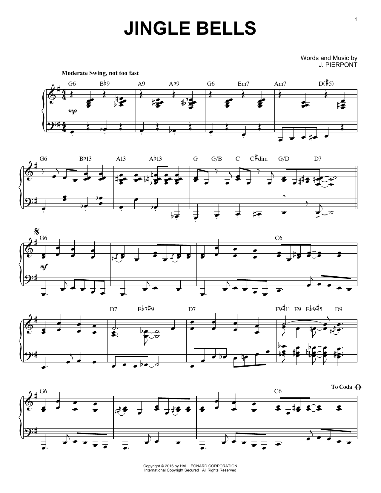 Download J. Pierpont Jingle Bells [Jazz version] (arr. Brent Sheet Music