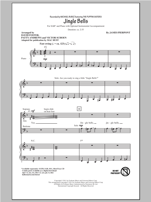 Download Michael Buble Jingle Bells (arr. Mac Huff) Sheet Music