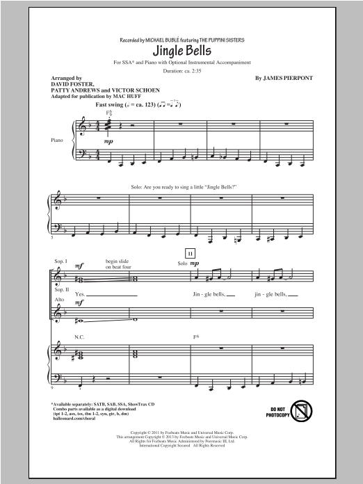 Download Michael Buble Jingle Bells (arr. Mac Huff) Sheet Music
