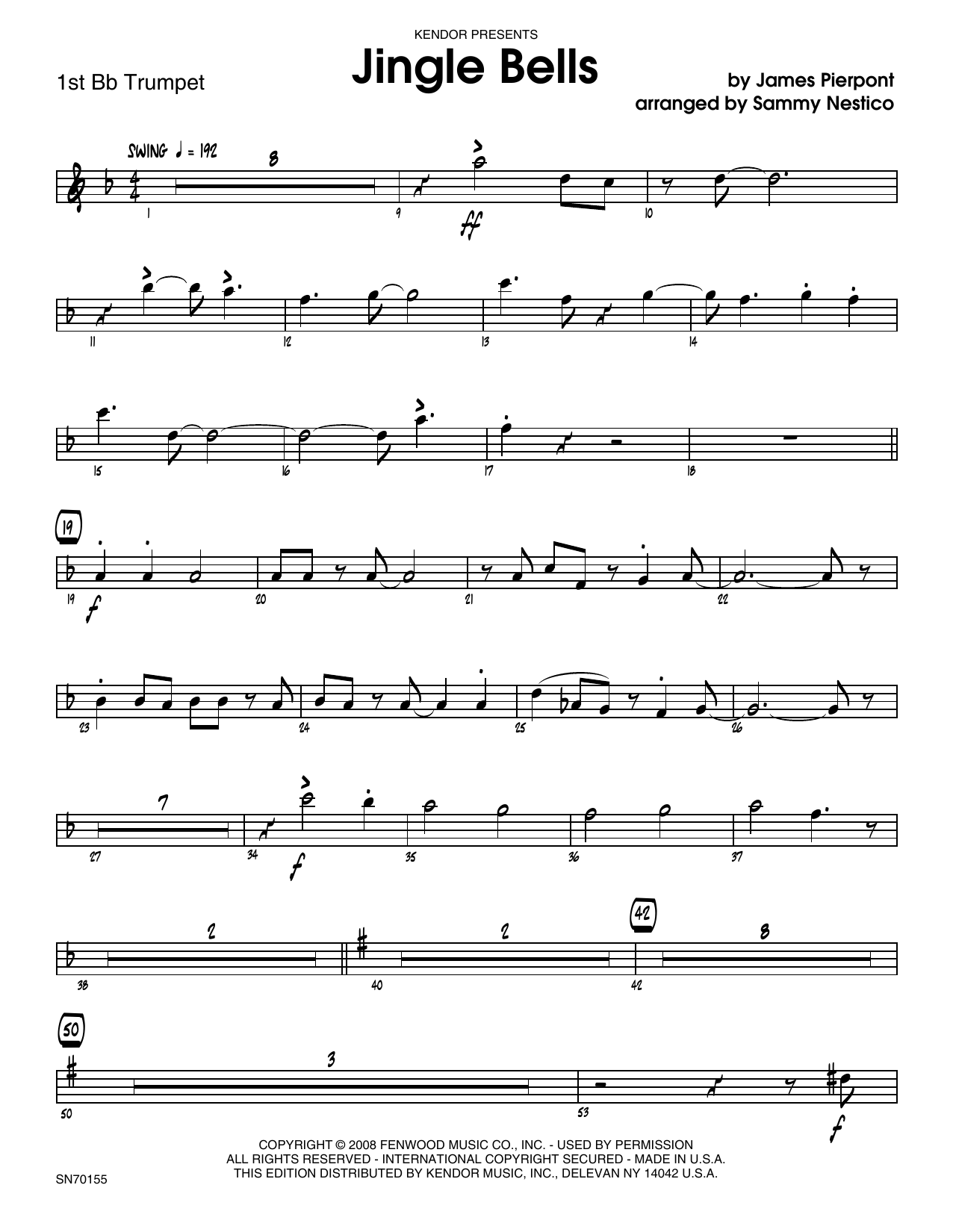 Download Sammy Nestico Jingle Bells - 1st Bb Trumpet Sheet Music