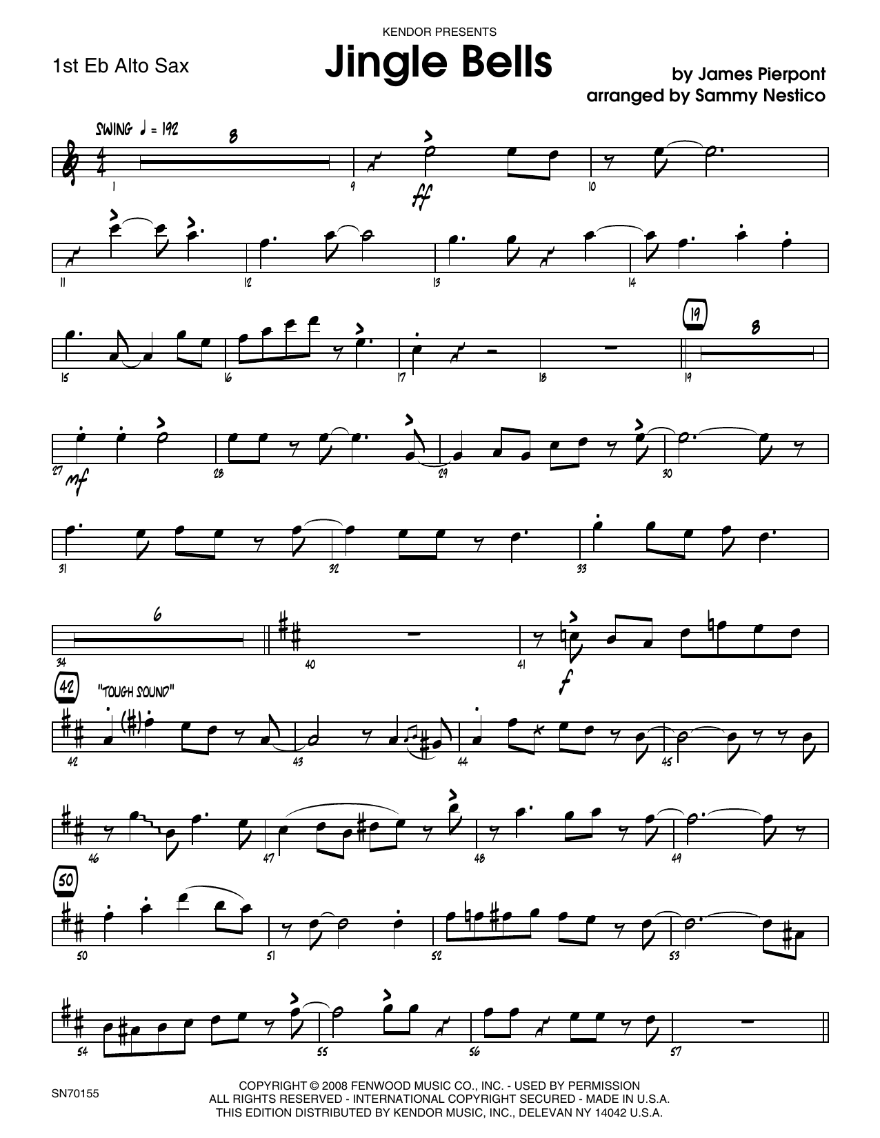 Download Sammy Nestico Jingle Bells - 1st Eb Alto Saxophone Sheet Music