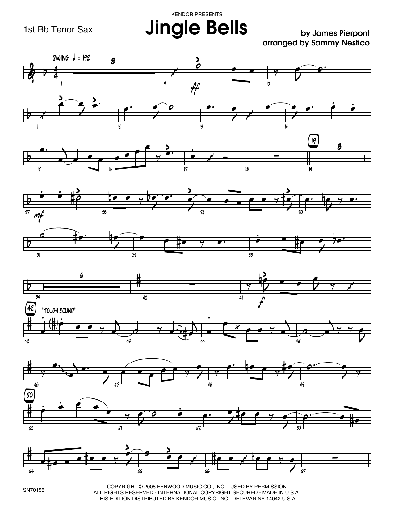 Download Sammy Nestico Jingle Bells - 1st Tenor Saxophone Sheet Music