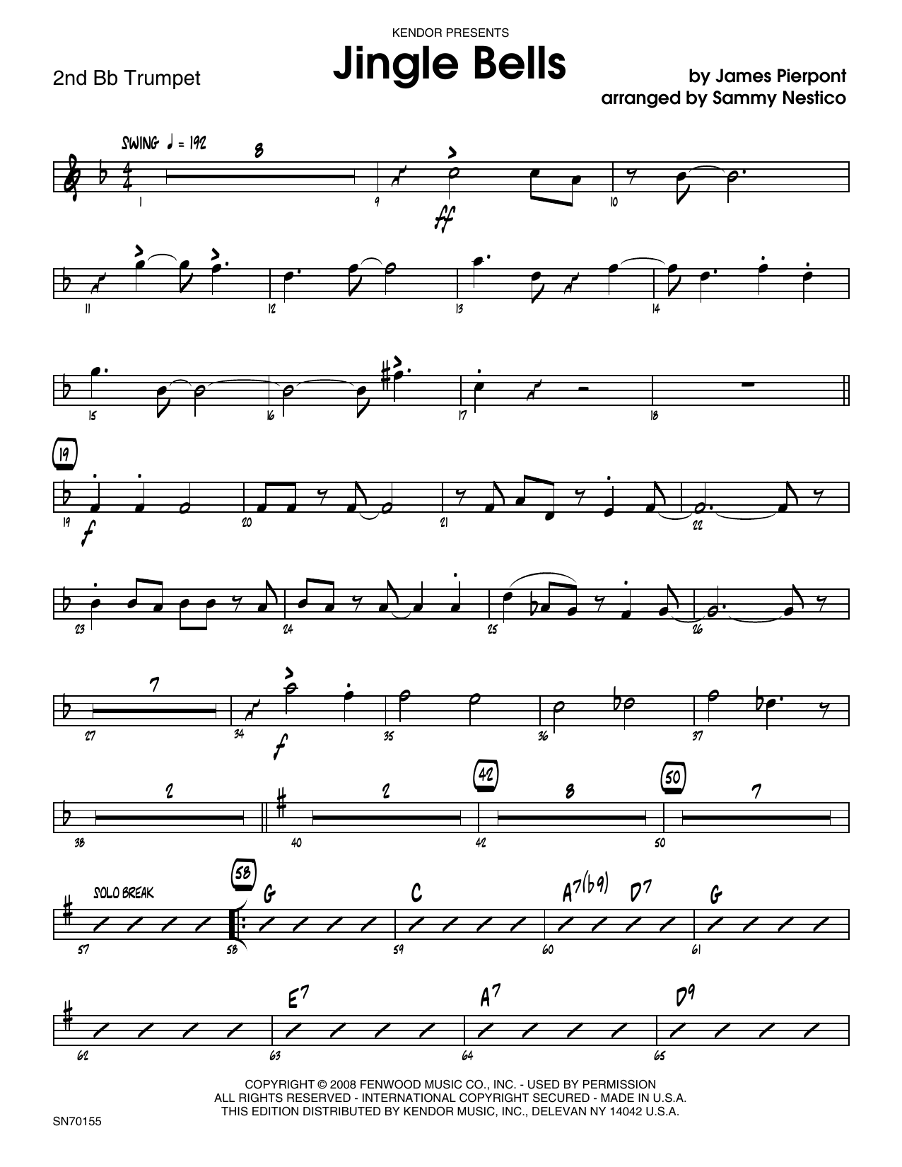 Download Sammy Nestico Jingle Bells - 2nd Bb Trumpet Sheet Music