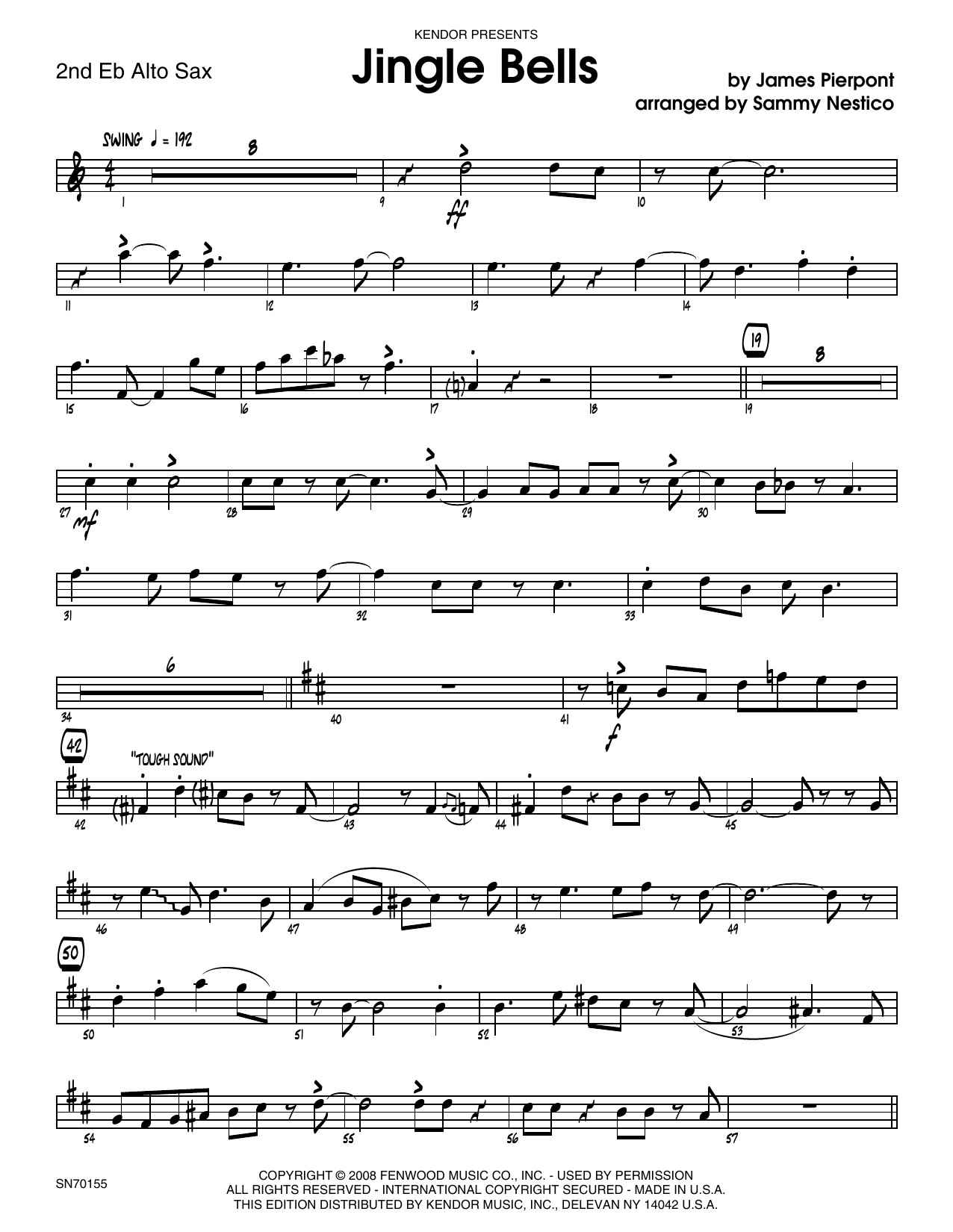 Download Sammy Nestico Jingle Bells - 2nd Eb Alto Saxophone Sheet Music