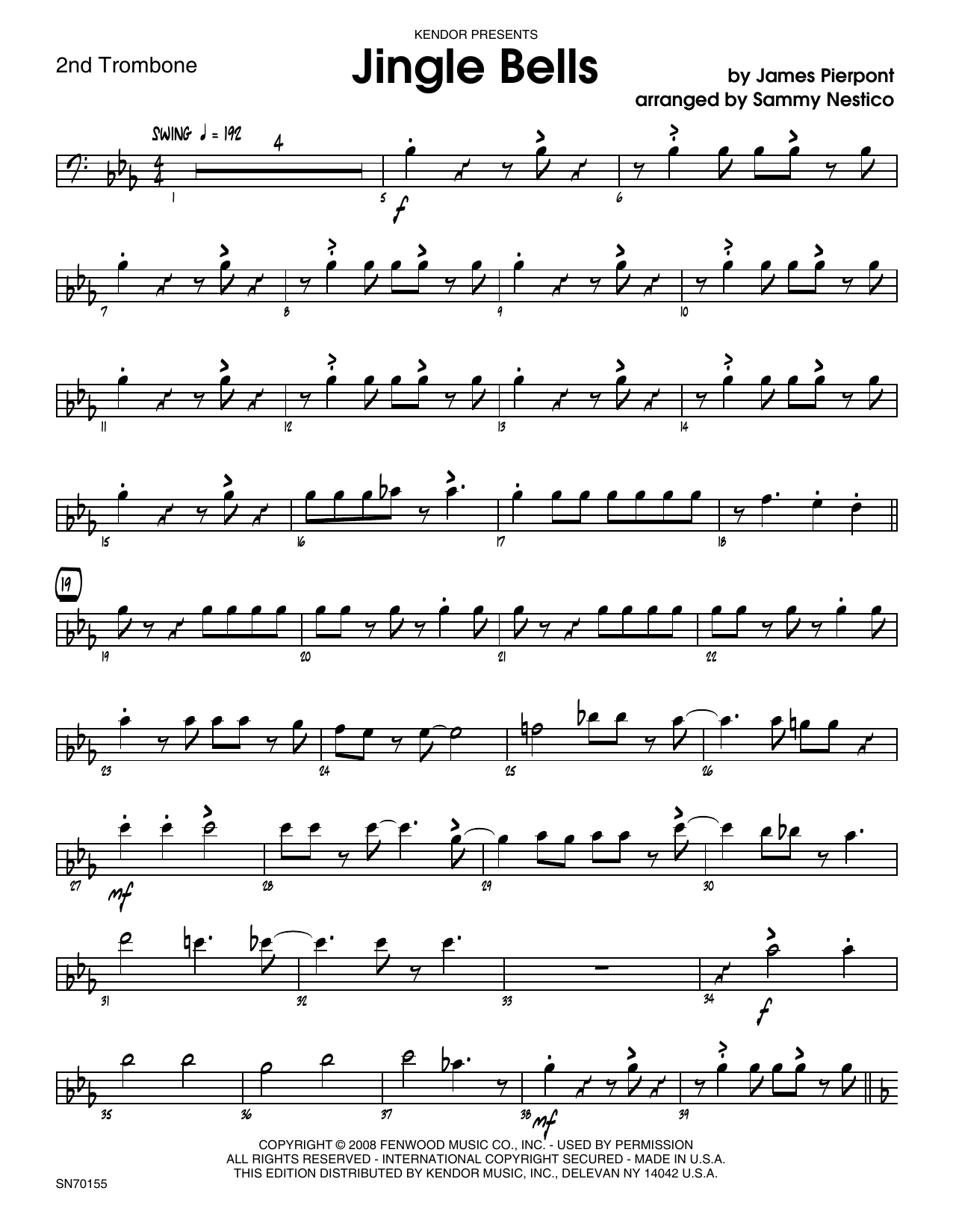 Download Sammy Nestico Jingle Bells - 2nd Trombone Sheet Music
