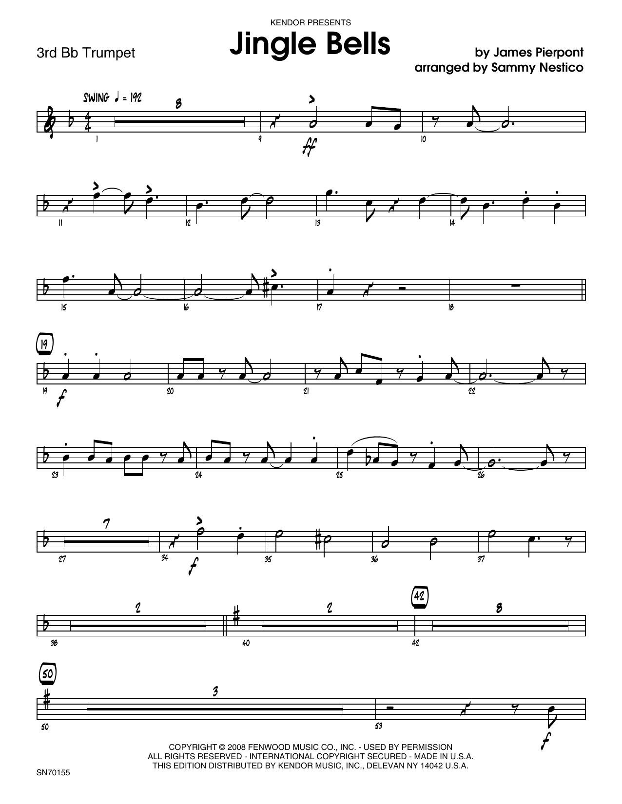 Download Sammy Nestico Jingle Bells - 3rd Bb Trumpet Sheet Music