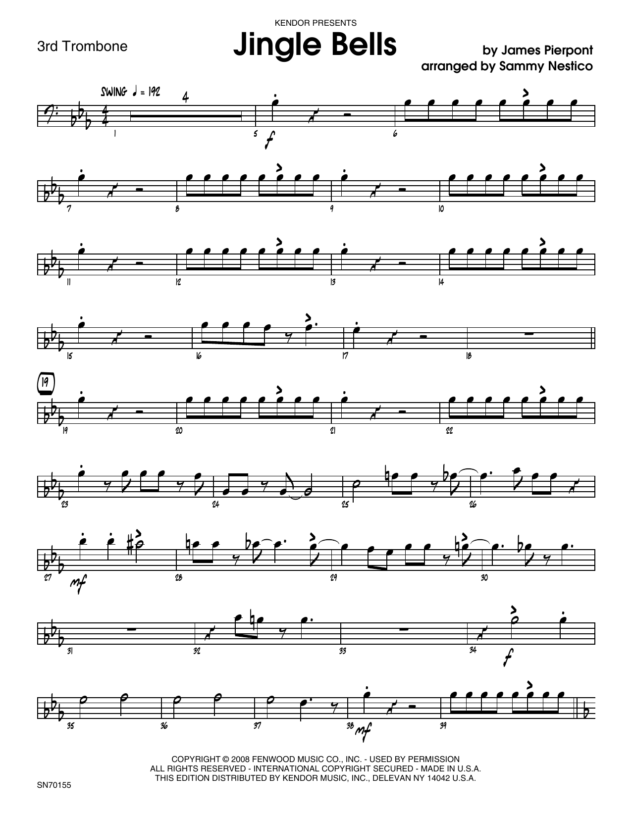 Download Sammy Nestico Jingle Bells - 3rd Trombone Sheet Music