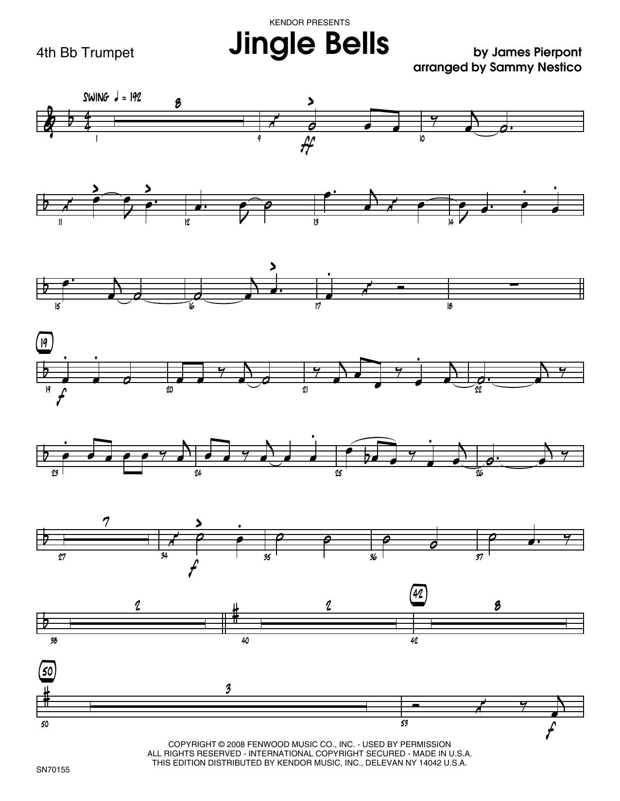 Download Sammy Nestico Jingle Bells - 4th Bb Trumpet Sheet Music