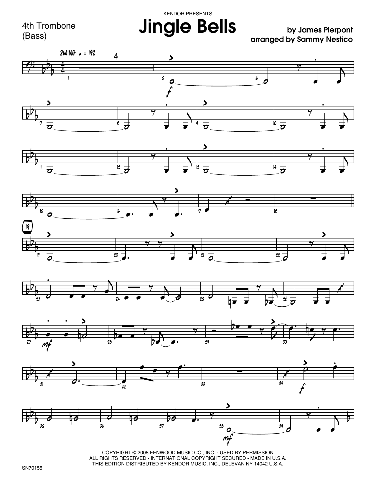 Download Sammy Nestico Jingle Bells - 4th Trombone Sheet Music