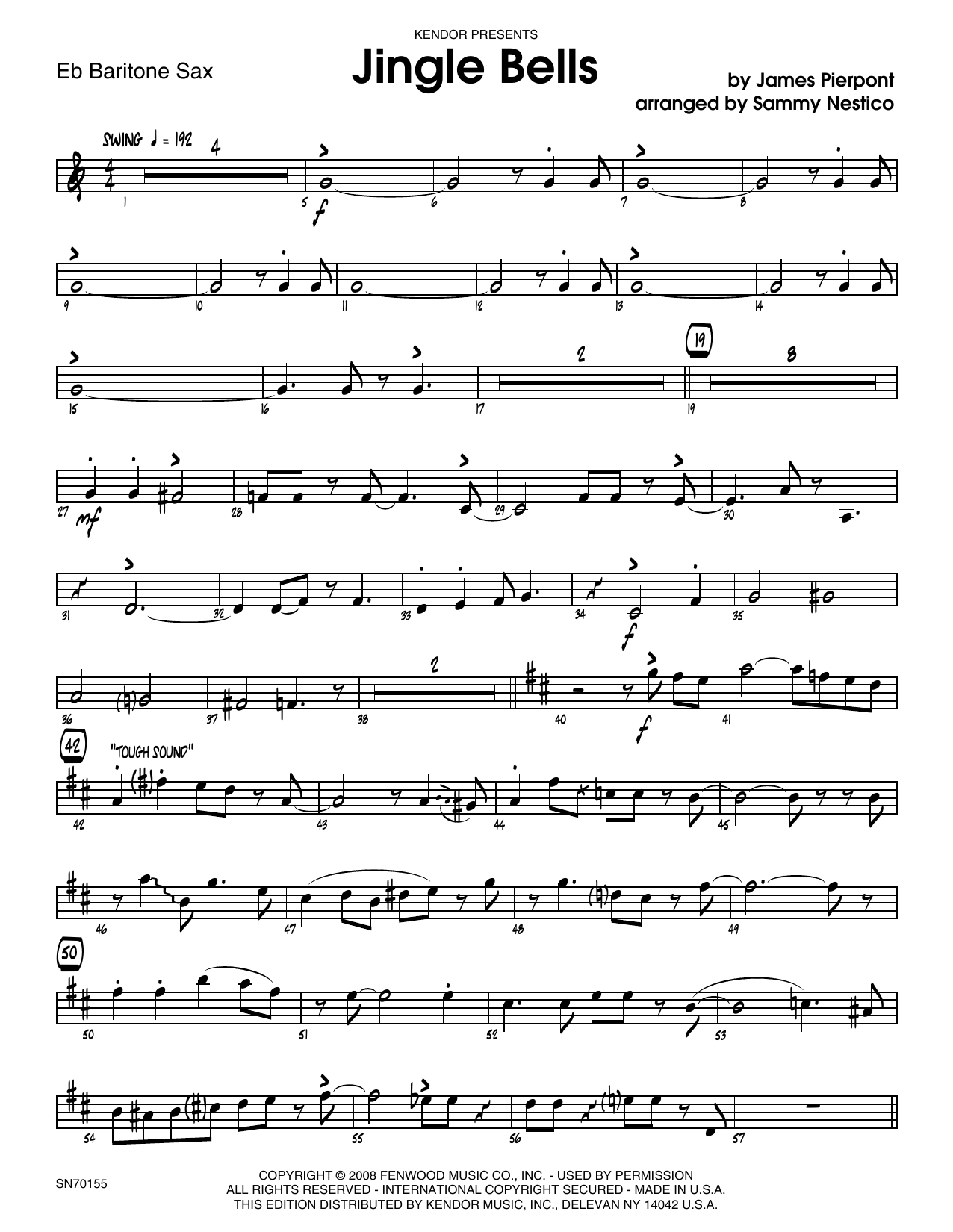 Download Sammy Nestico Jingle Bells - Eb Baritone Saxophone Sheet Music