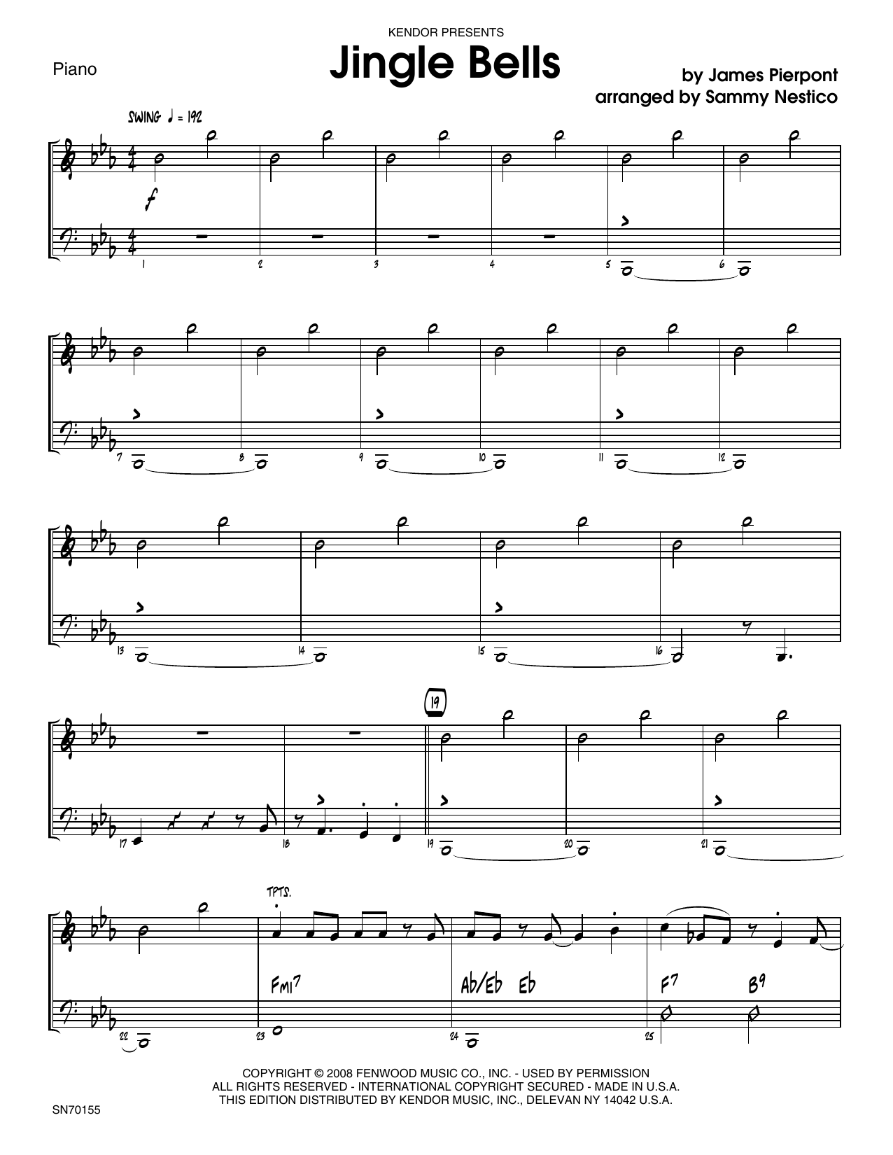 Download Sammy Nestico Jingle Bells - Piano Sheet Music