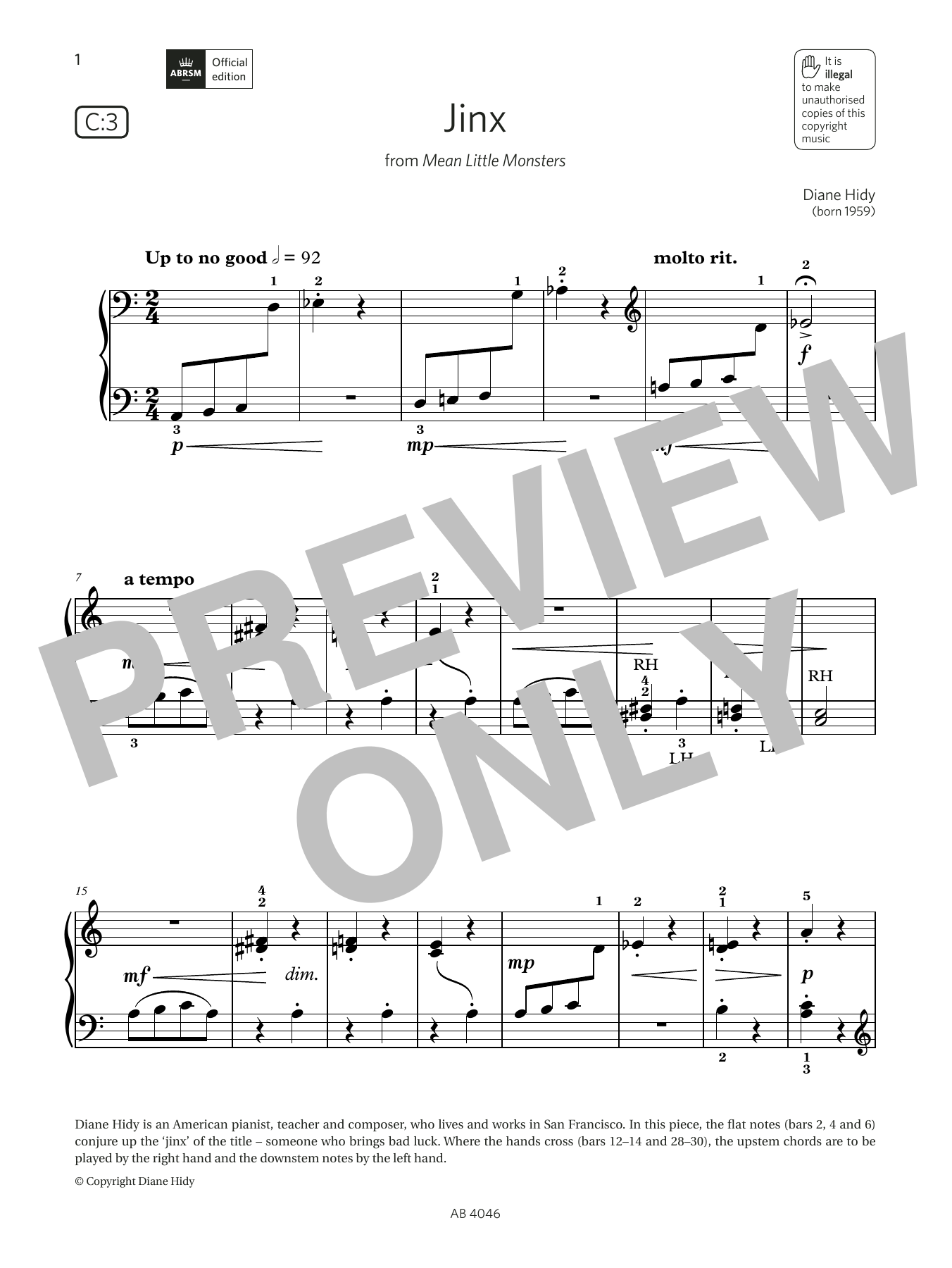 Download Diane Hidy Jinx (Grade Initial, list C3, from the Sheet Music