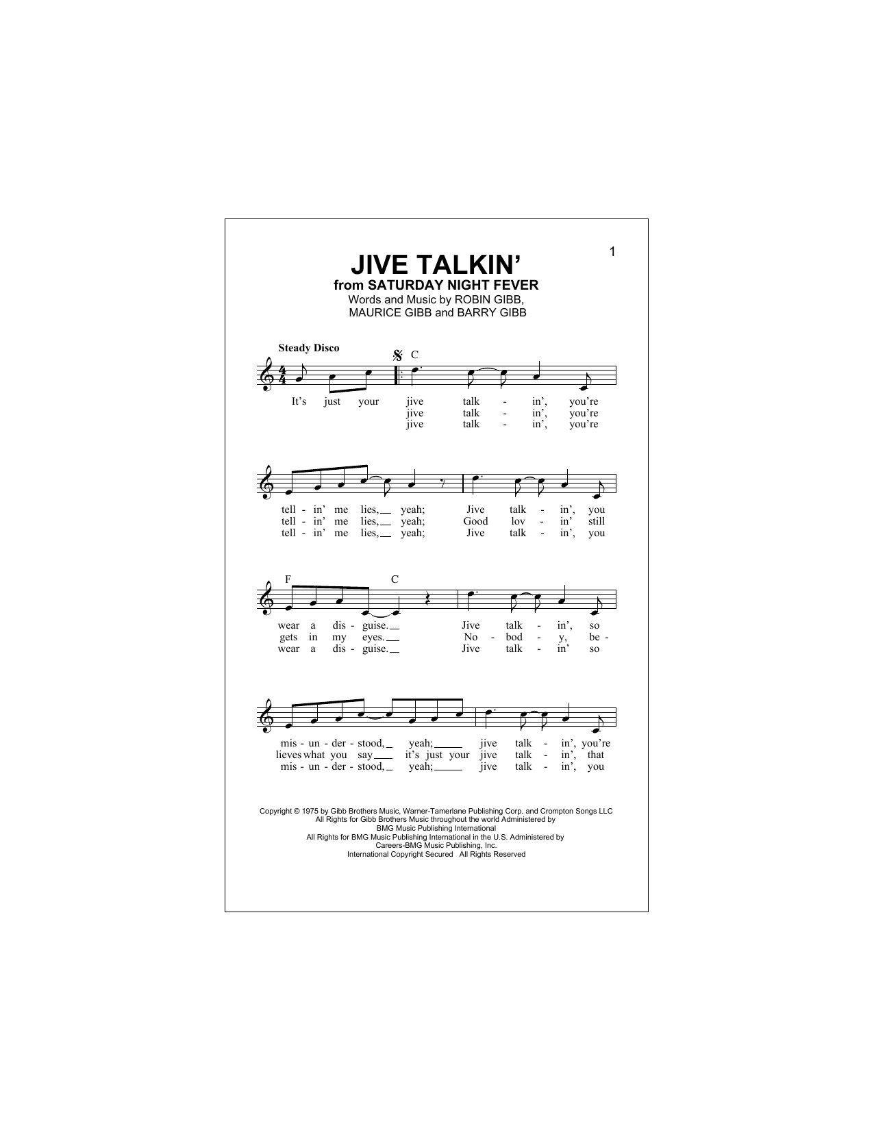 Download Bee Gees Jive Talkin' Sheet Music