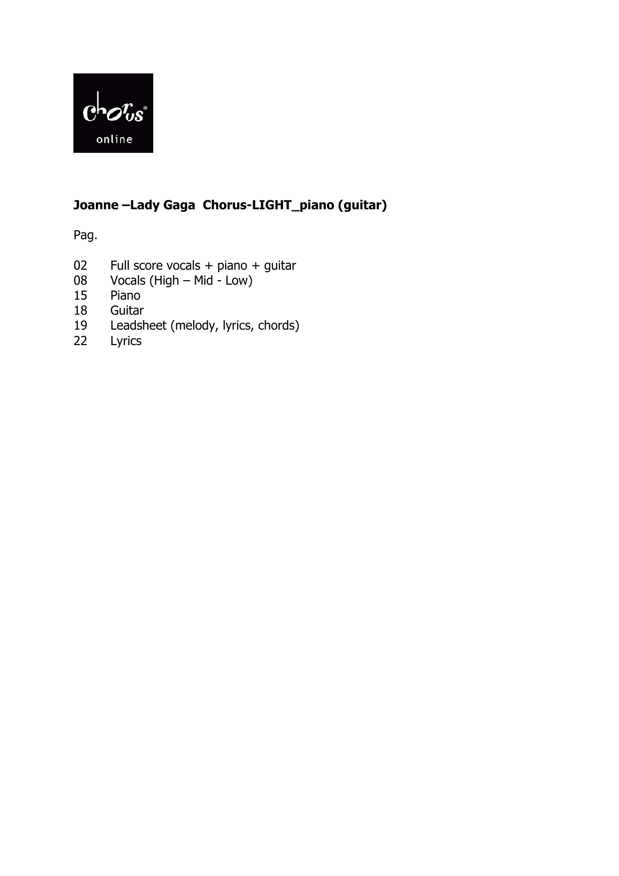Lady Gaga Joanne (arr. Frank de Vreeze) sheet music notes printable PDF score