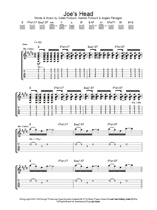 Kings Of Leon Joe's Head sheet music notes printable PDF score