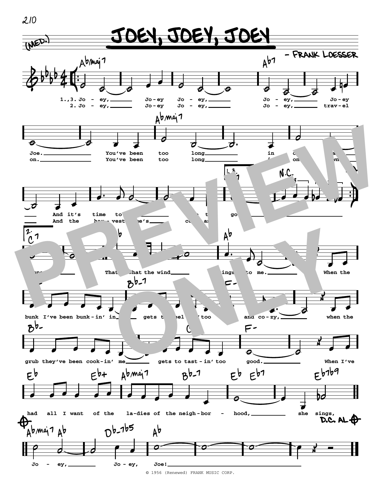 Frank Loesser Joey, Joey, Joey (Low Voice) sheet music notes printable PDF score